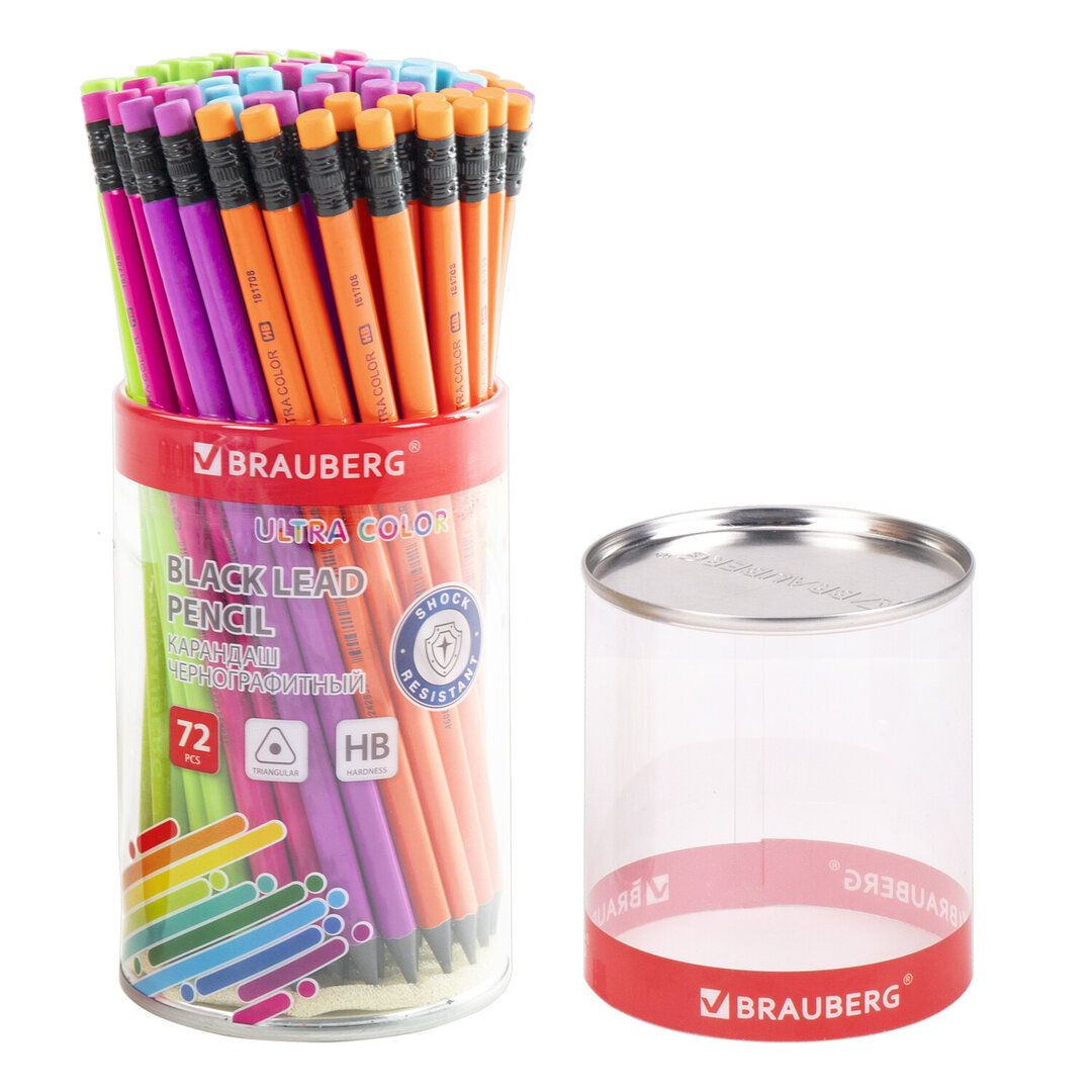 Карандаш чернографитный Brauberg "Ultra Color" HB, пластиковый, заточенный с ластиком, ассорти / Карандаши чернографитные №3