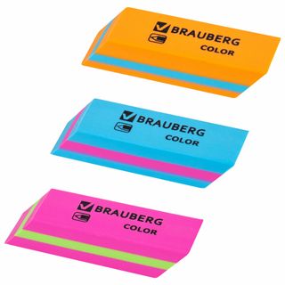Ластик Brauberg "Color", скошенный, 55*15*13 мм, ассорти, цена за штуку / Ластики