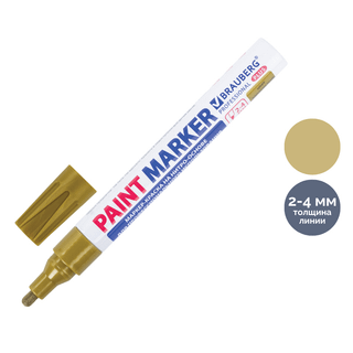 Маркер-краска Brauberg Professional "Plus", пулевидный наконечник, 2-4 мм, цвет золотой / Маркер-краски