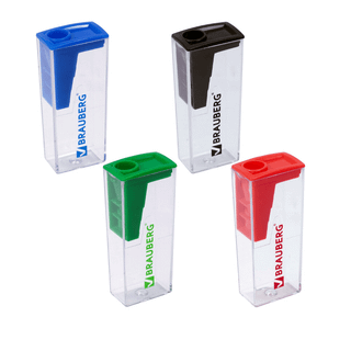 Точилка Brauberg "Assistant", с контейнером, с одним отверстием, ассорти, цена за штуку / Точилки