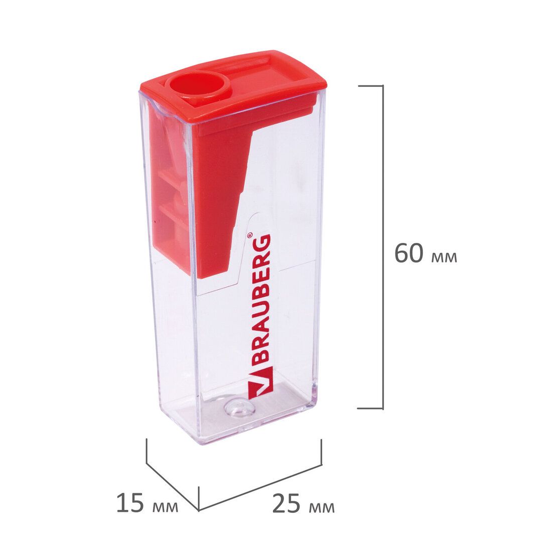 Точилка Brauberg "Assistant", с контейнером, с одним отверстием, ассорти, цена за штуку / Точилки №3