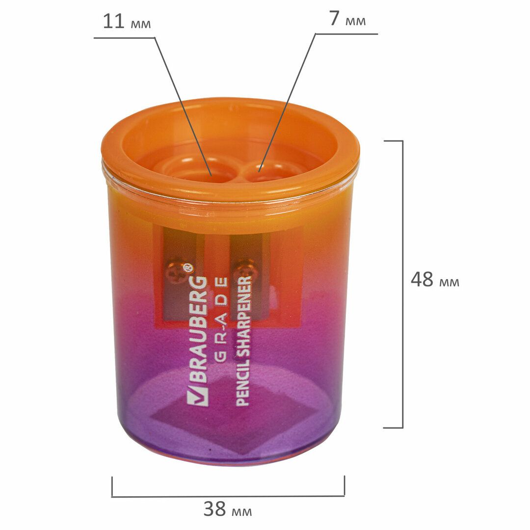 Точилка Brauberg "Grade", с контейнером, с двумя отверстиями, ассорти, цена за штуку / Точилки №4 oe.kz Точилка Brauberg "Grade", с контейнером, с двумя отверстиями, ассорти, цена за штуку / Точилки №4