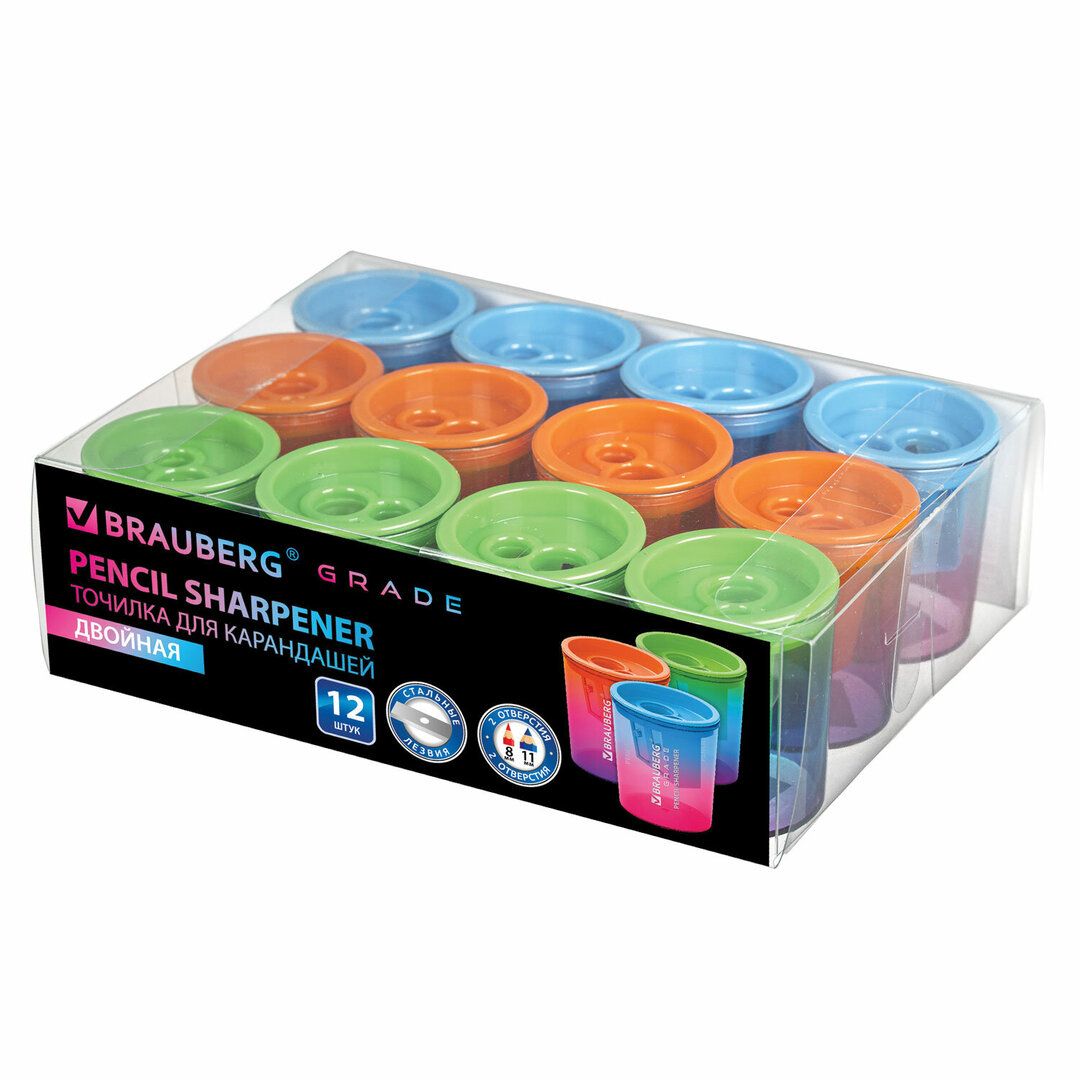 Ұштағыш Brauberg "Mix Dual", контейнермен, екі тесігі бар, ассорти, баға бір дана үшін / Ұштағыштар №5