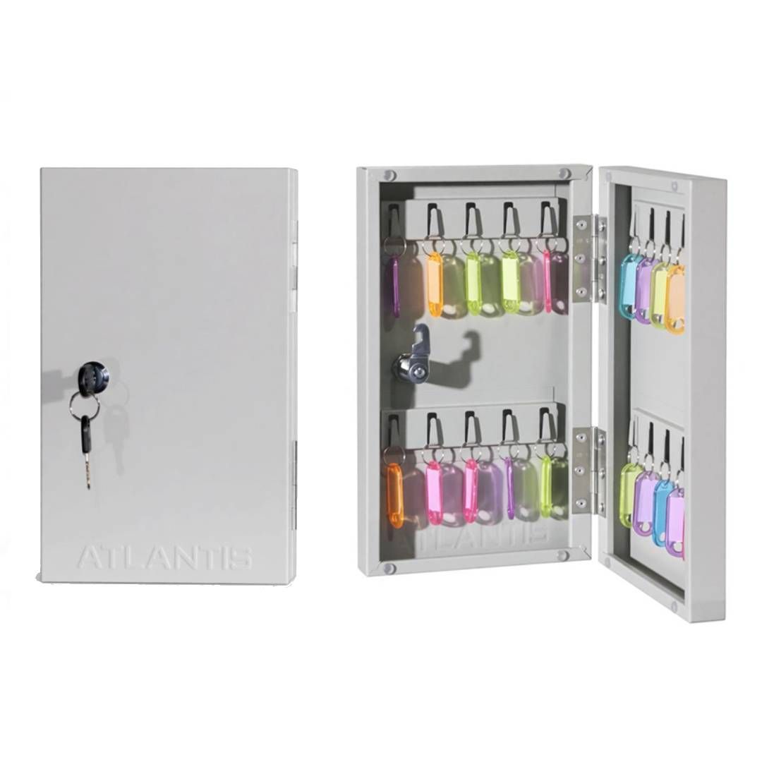 Ключница Atlantis Key-20 на 20 ключей, 300*185*59 мм, с брелоками, серебристая / Шкафчики для ключей, брелоки