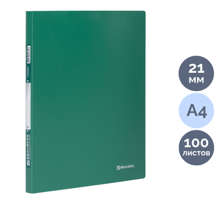 Папка Brauberg "Стандарт" с зажимом, А4 формат, корешок 21 мм, зеленая / Папки с зажимом