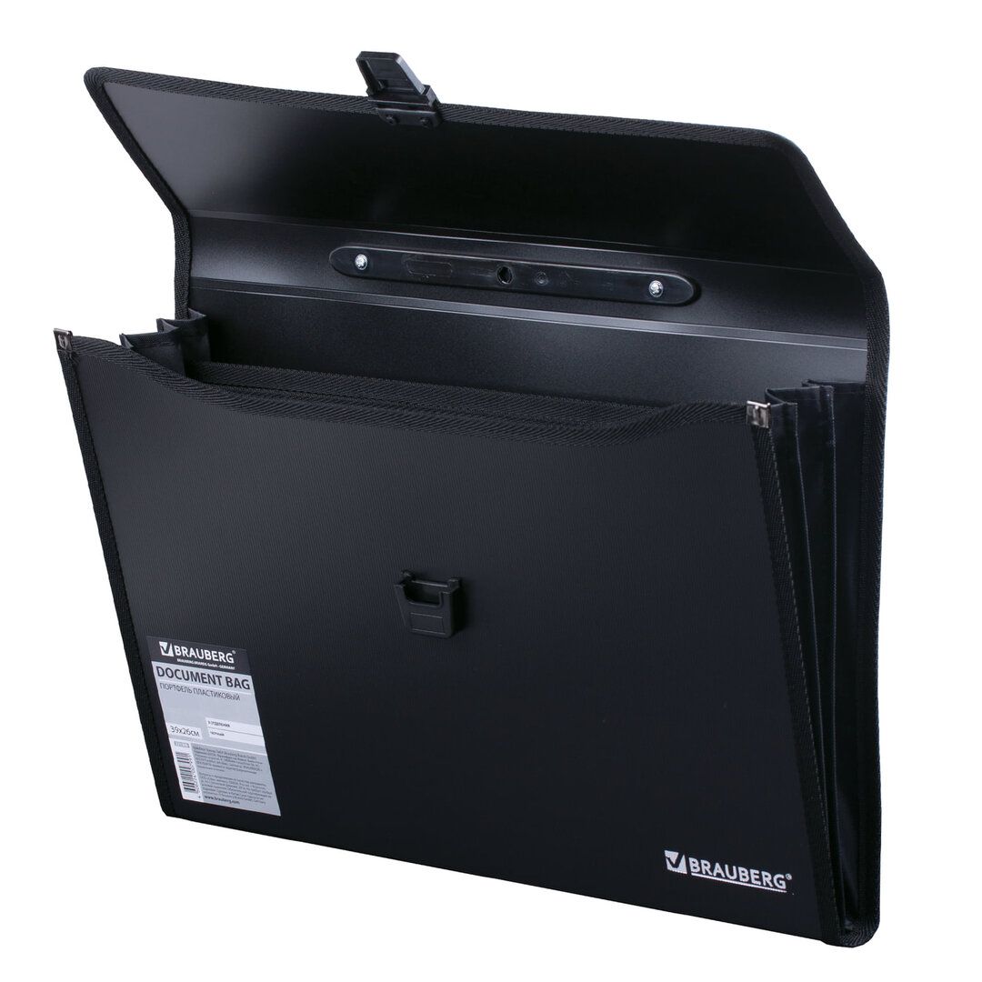 Папка-портфель Brauberg, А4+ формата, 3 отделения, черная / Портфели с отделениями №2