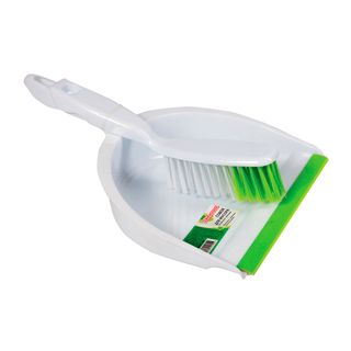 Совок с щеткой Любаша, пластик, белый/зеленый / Веники, щетки, совки