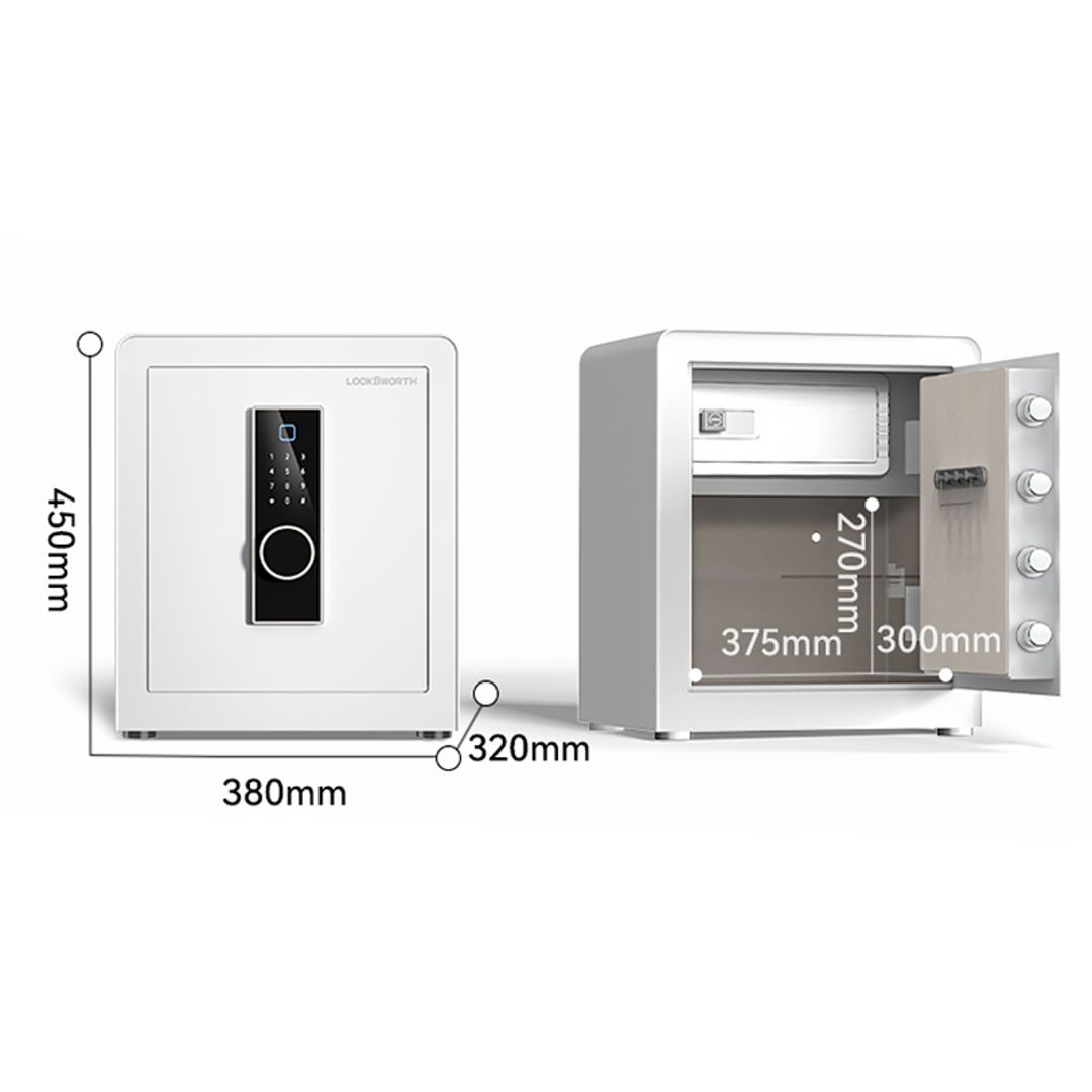Сейф LockSworth "VS4551WH", биометрический + электронный код + ключ, 450*380*320 мм, 20,7 кг, белый / Сейфы №11 oe.kz Сейф LockSworth "VS4551WH", биометрический + электронный код + ключ, 450*380*320 мм, 20,7 кг, белый / Сейфы №11