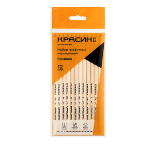 Қара графитті қарындаштар жинағы Красин "Конструктор" 2H-2B, үшкірленген өшіргішсіз, 6 дана/қапт / Қара графитті қарындаштар