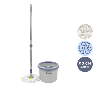Комплект для уборки, ведро 3 л с отжимом + швабра, серо-голубое / Швабры и комплекты