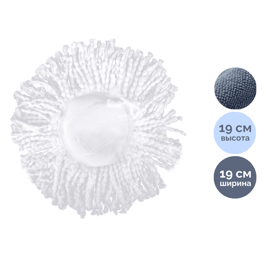Запаска для самоотжимной швабры, микрофибра, размер 19 см, белая / Швабры и комплекты