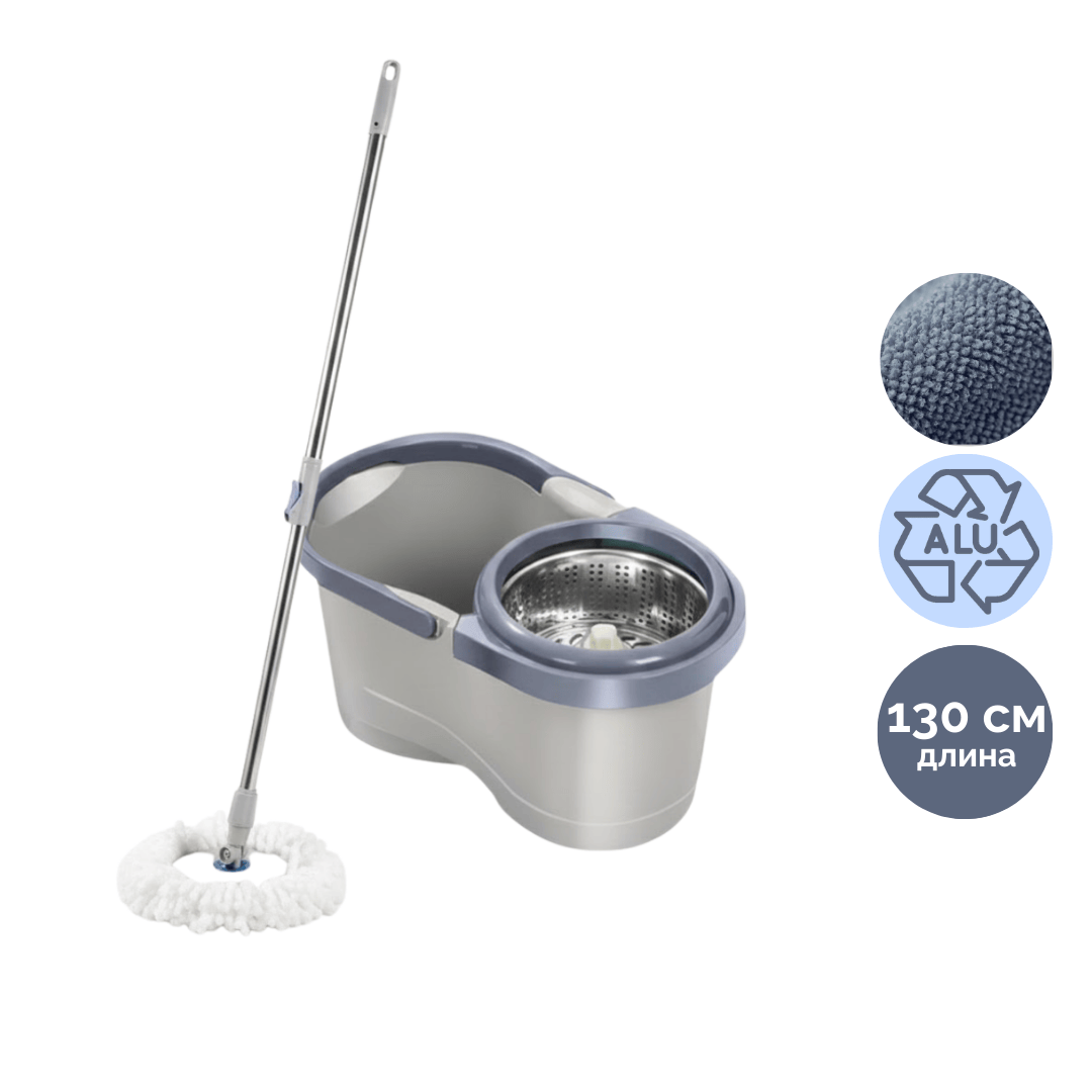 Комплект для уборки, ведро 7/5 л двухкамерное с отжимом + швабра, серое / Швабры и комплекты