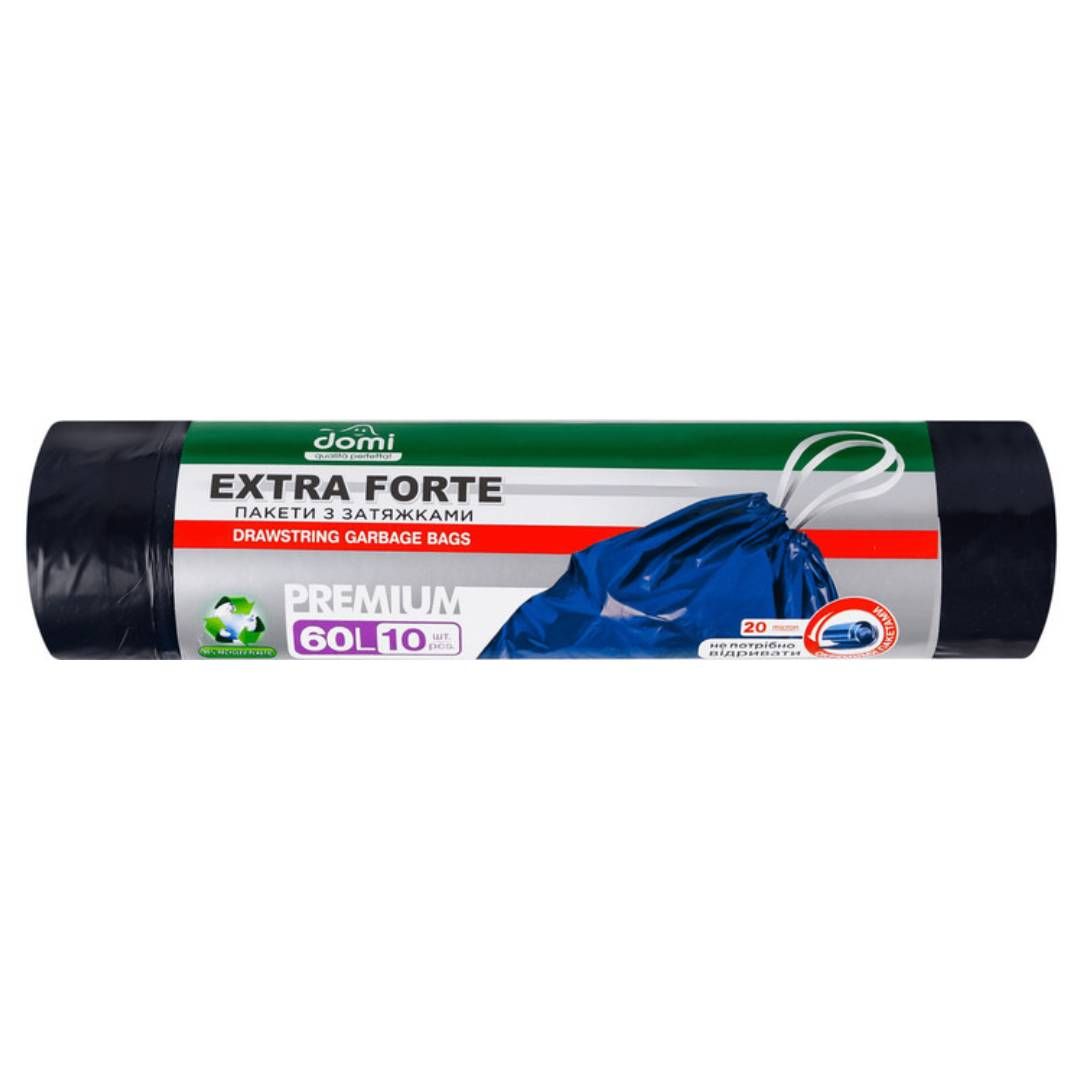 Мешки для мусора Domi на 60 л, 10 шт. в рулоне, черные, с завязками / Пакеты для мусора
