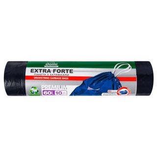 Мешки для мусора Domi на 60 л, 10 шт. в рулоне, черные, с завязками / Пакеты для мусора