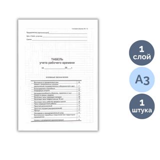 Жұмыс уақытын тіркеу табелі, пішімі А3, баға бір парақ үшін / Бланкілер