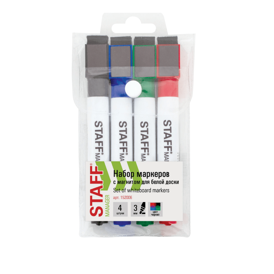 Набор маркеров для доски Staff "Manager", круглый наконечник, 3 мм, ассорти, 4 цвета / Маркеры для досок