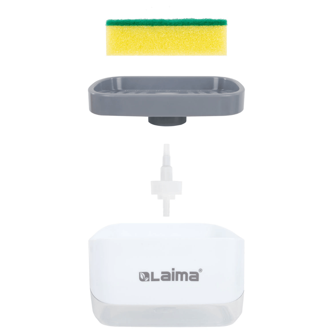 Дозатор для моющего средства Laima "Home", органайзер + губка, пластик, 350 мл, белый / Диспенсеры для жидкого мыла №2