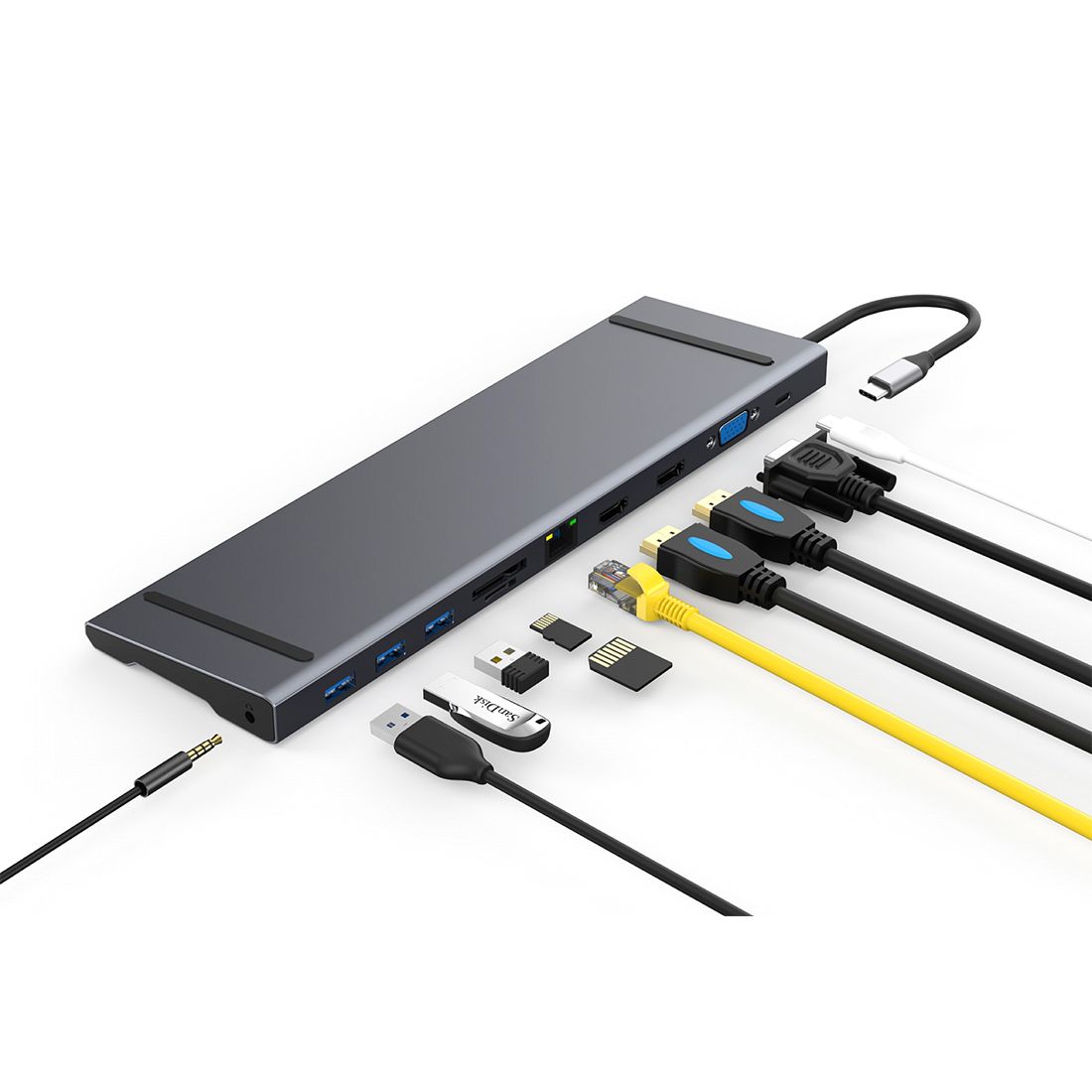 Мультифункциональный адаптер X-Game XGH-1101, 3xUSB 3.0, 2xHDMI, VGA, RJ45, TF, SD, Audio 3.5, серый / Веб-камеры №3