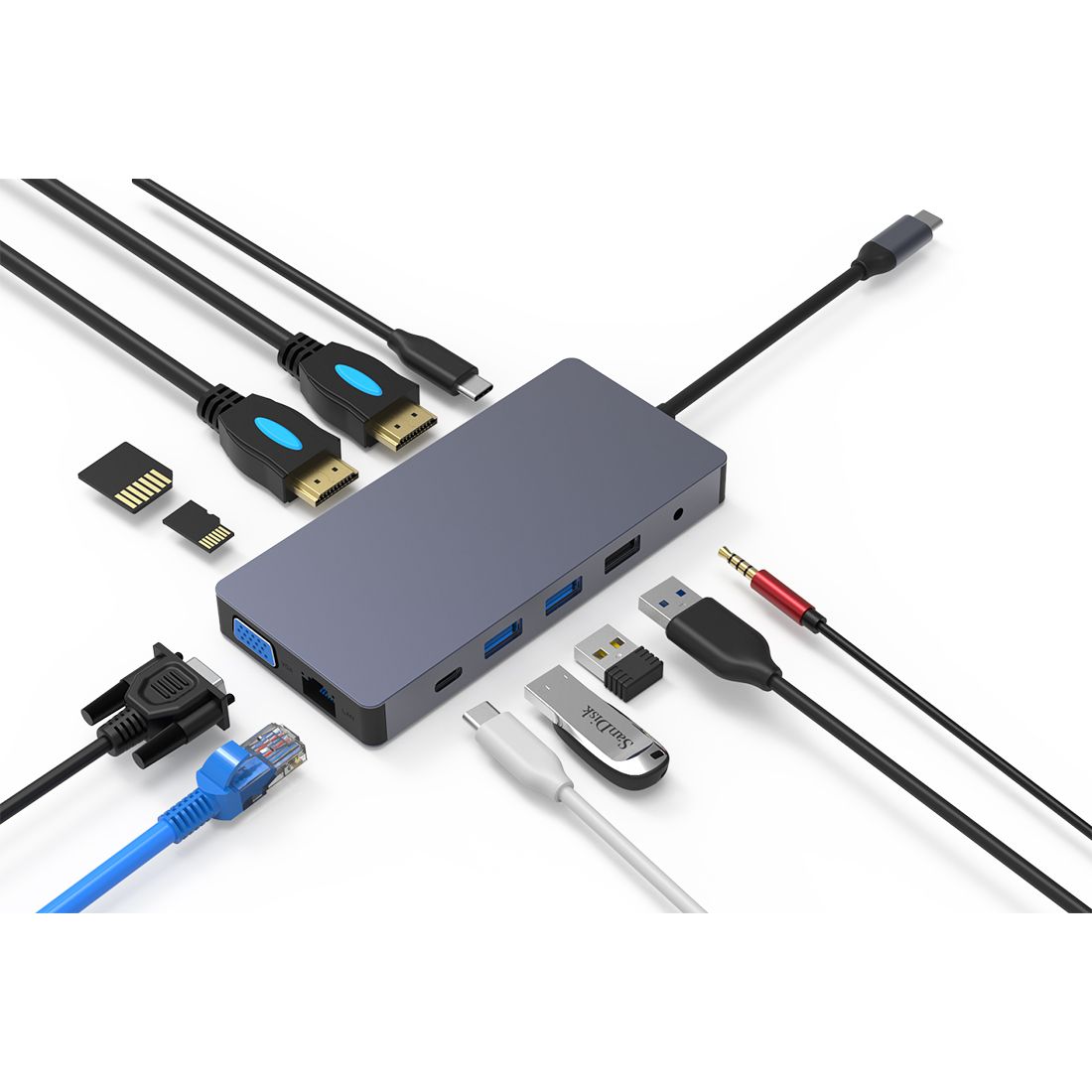 Мультифункциональный адаптер X-Game XGH-1201, 3xUSB 3.0, USB 3.1, VGA, PD, HDMI, RJ45, SD, TF / Веб-камеры №3