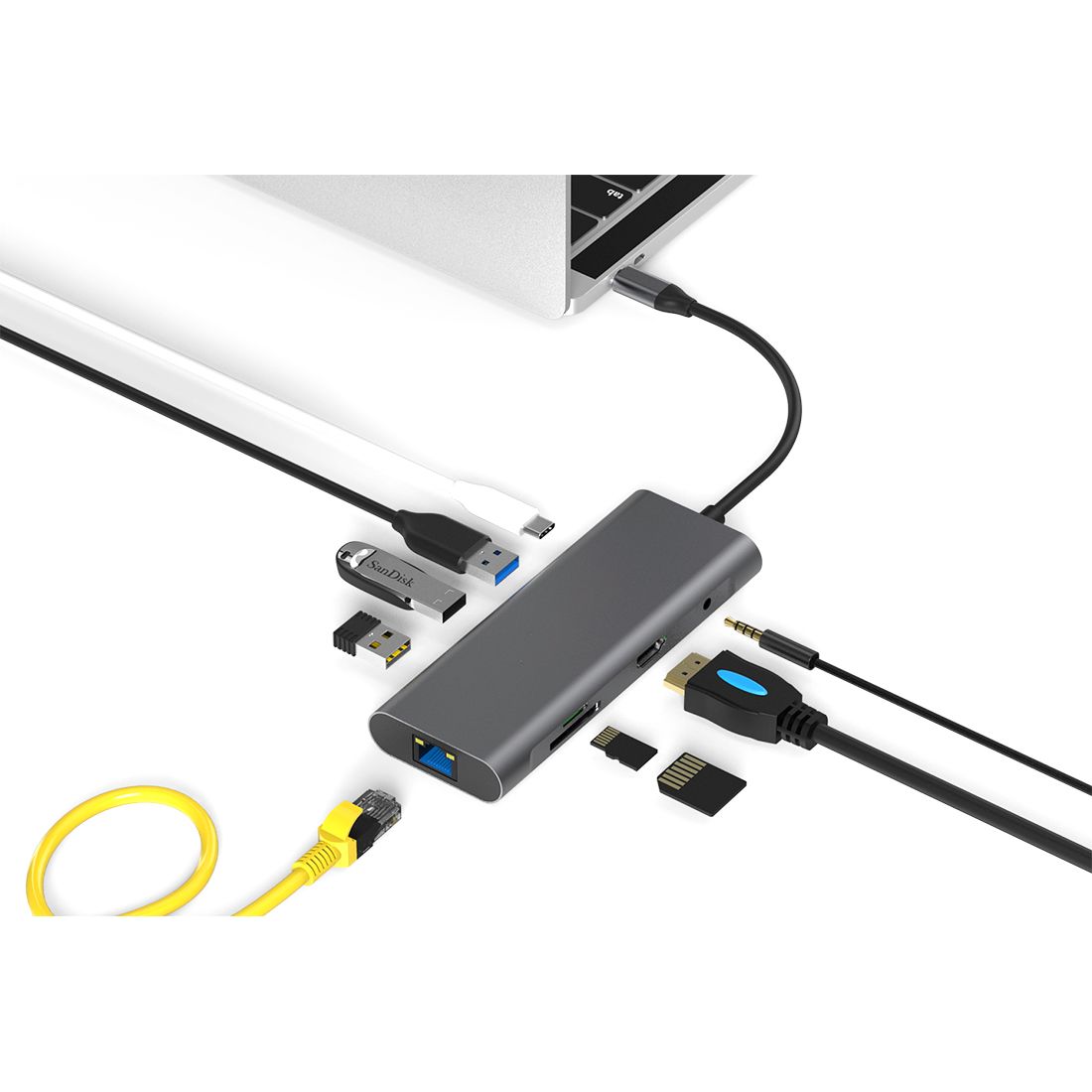 Мультифункциональный адаптер X-Game XGH-901, 3xUSB 3.0, PD, HDMI, RJ45, SD, TF, серый / Веб-камеры №3 oe.kz Мультифункциональный адаптер X-Game XGH-901, 3xUSB 3.0, PD, HDMI, RJ45, SD, TF, серый / Веб-камеры №3