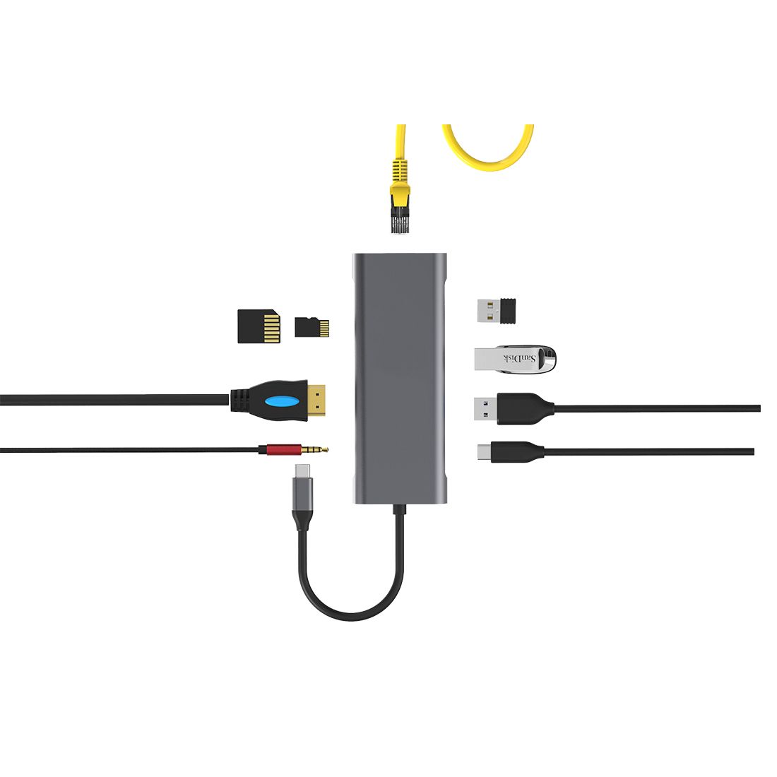 Мультифункциональный адаптер X-Game XGH-901, 3xUSB 3.0, PD, HDMI, RJ45, SD, TF, серый / Веб-камеры №2 oe.kz Мультифункциональный адаптер X-Game XGH-901, 3xUSB 3.0, PD, HDMI, RJ45, SD, TF, серый / Веб-камеры №2
