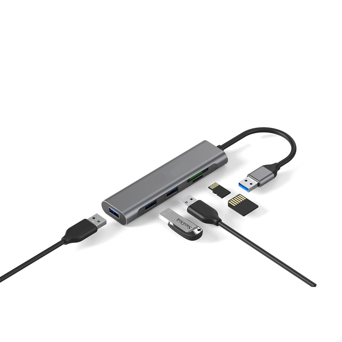 Мультифункциональный адаптер X-Game XGH-501, 3xUSB 3.0, 1xSD, 1xTF, алюминий, серый / Веб-камеры №3