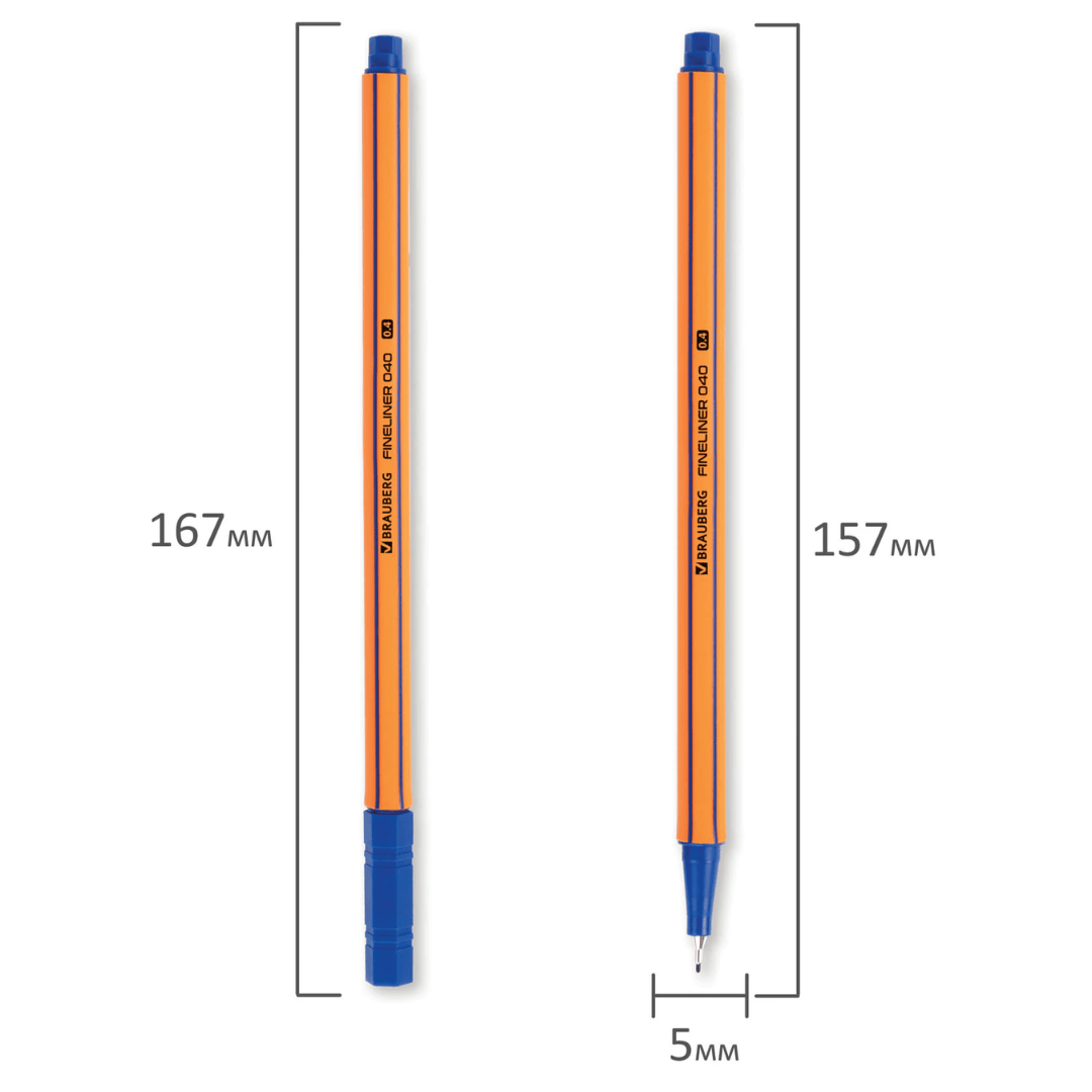 Ручка капиллярная Brauberg "FINE 040", 0,4 мм, синяя, цена за штуку / Ручки капиллярные №2