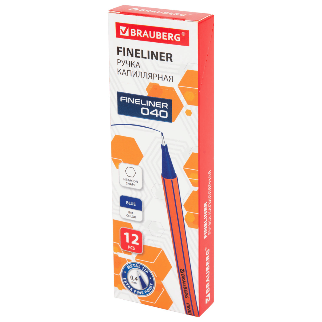 Ручка капиллярная Brauberg "FINE 040", 0,4 мм, синяя, цена за штуку / Ручки капиллярные №3