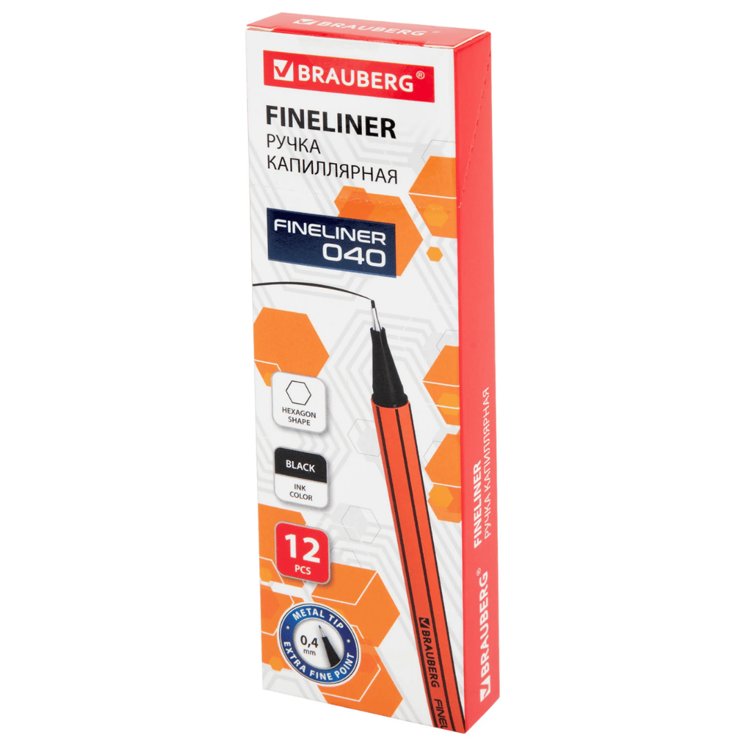 Ручка капиллярная Brauberg "FINE 040", 0,4 мм, черная, цена за штуку / Ручки капиллярные №3