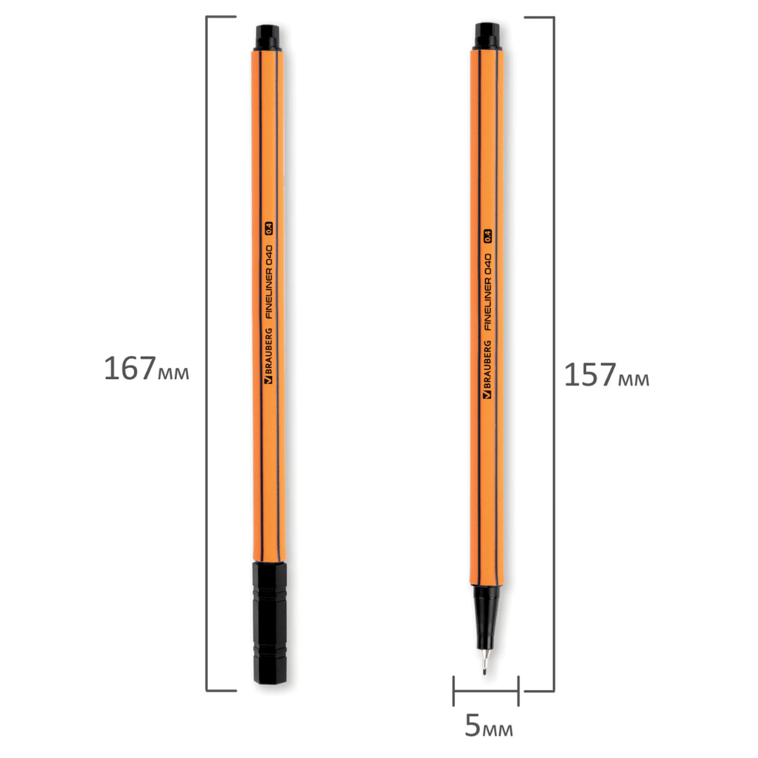Ручка капиллярная Brauberg "FINE 040", 0,4 мм, черная, цена за штуку / Ручки капиллярные №2