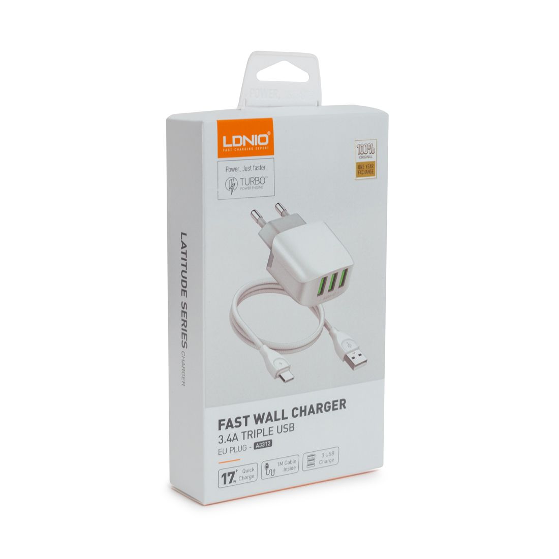 Универсальное зарядное устройство Ldnio A3312, 17 Вт, Type-C, 1 м, белый / Зарядные устройства, кабели №3