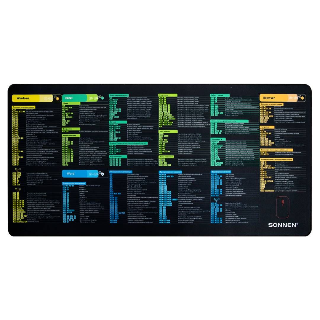 Коврик для мыши Sonnen "Hot Keys", резиновая основа, размер 800*400*3 мм, черный / Коврики для мыши