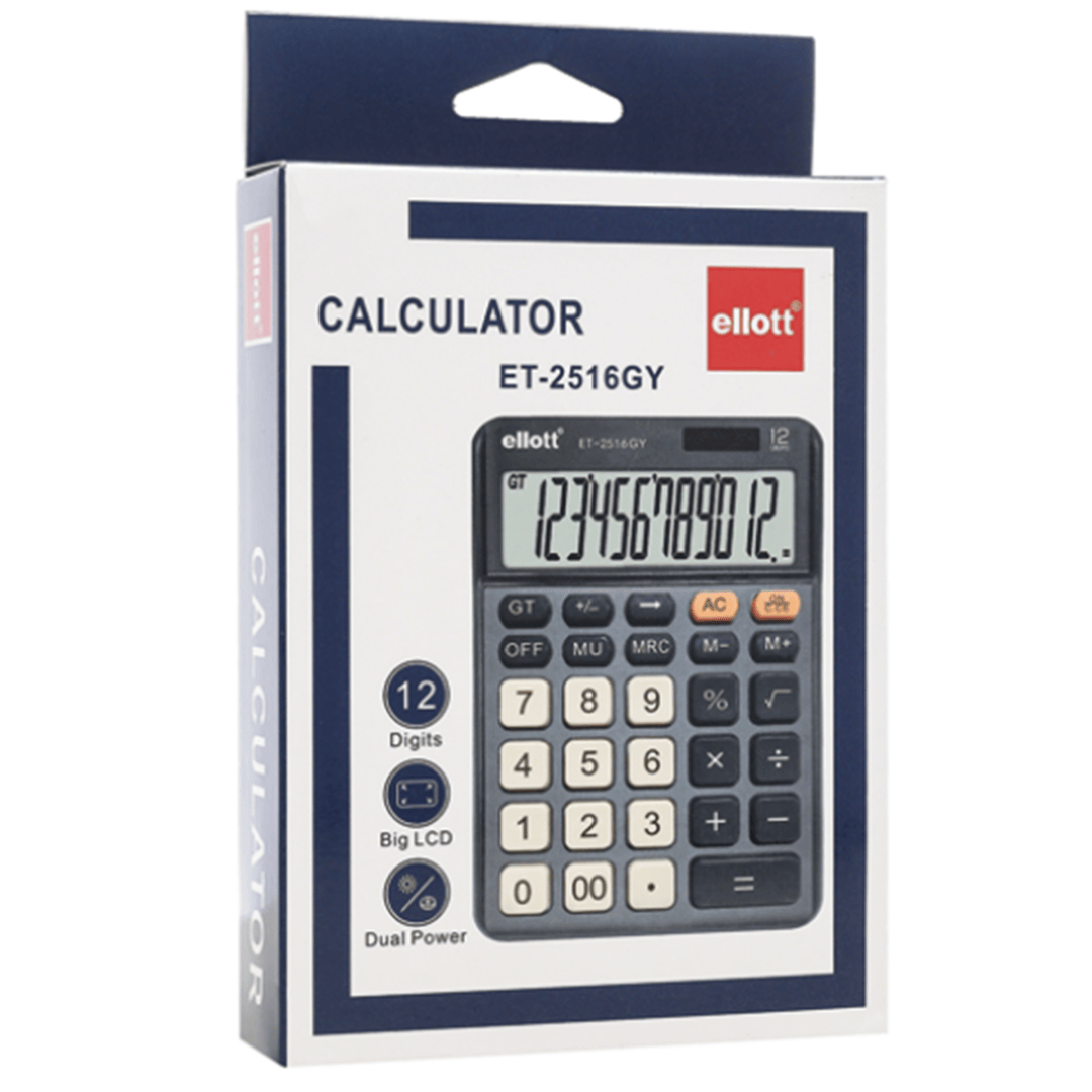 Калькулятор настольный Ellot "ET-2516GY", 12 разрядов, черный / Калькуляторы настольные №2 oe.kz Калькулятор настольный Ellot "ET-2516GY", 12 разрядов, черный / Калькуляторы настольные №2