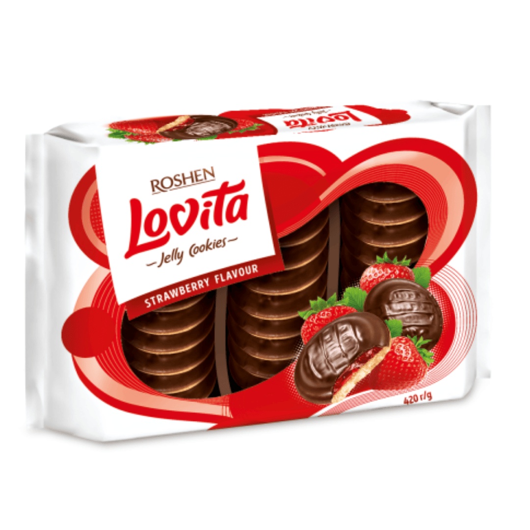 Печенье Roshen "Lovita Jelly Cookies", вишня, 420 гр / Бисквиты, круассаны, маффины