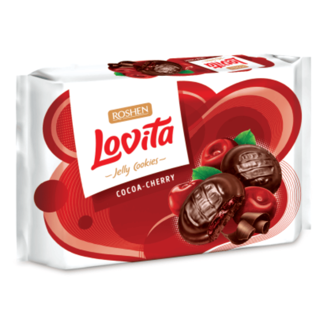 Печенье Roshen "Lovita Jelly Cookies", вишня, 420 гр / Бисквиты, круассаны, маффины