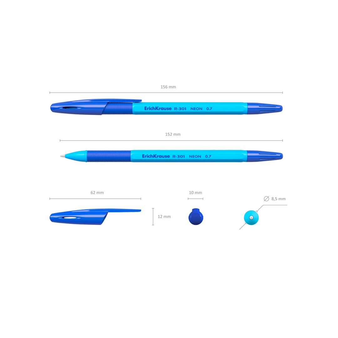 Ручка шариковая Erich Krause "R-301" Neon Stick&Grip, 0,7 мм, синяя, 4 шт. в упаковке / Наборы шариковых ручек №3