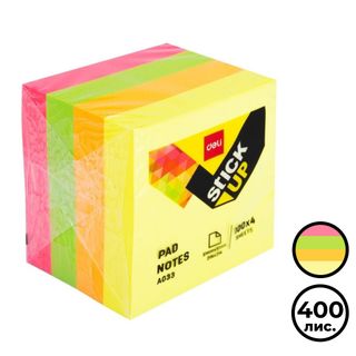 Блок самоклеящийся 51*51 мм, Deli, 4 неоновых цвета, 400 листов / Блоки самоклеящиеся