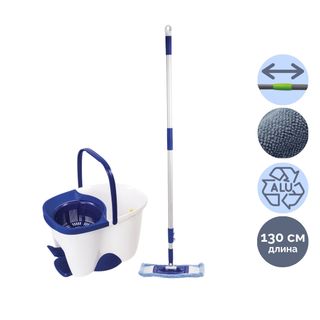 Комплект для уборки Laima, ведро 18/8 л двухкамерное с отжимом + швабра, белый / Швабры и комплекты