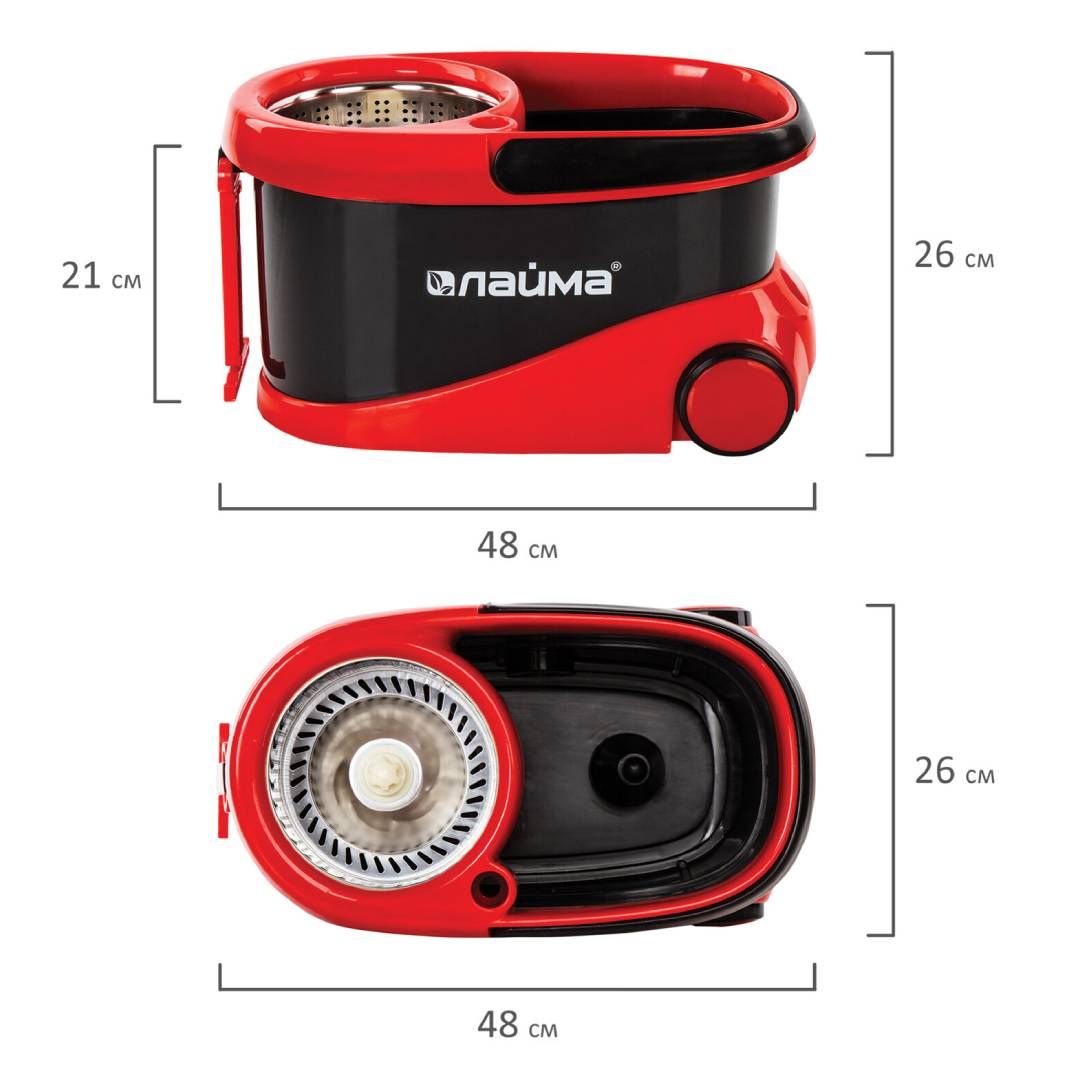 Комплект для уборки Laima, ведро 19/9 л двухкамерное с отжимом + швабра, черный / Швабры и комплекты №8