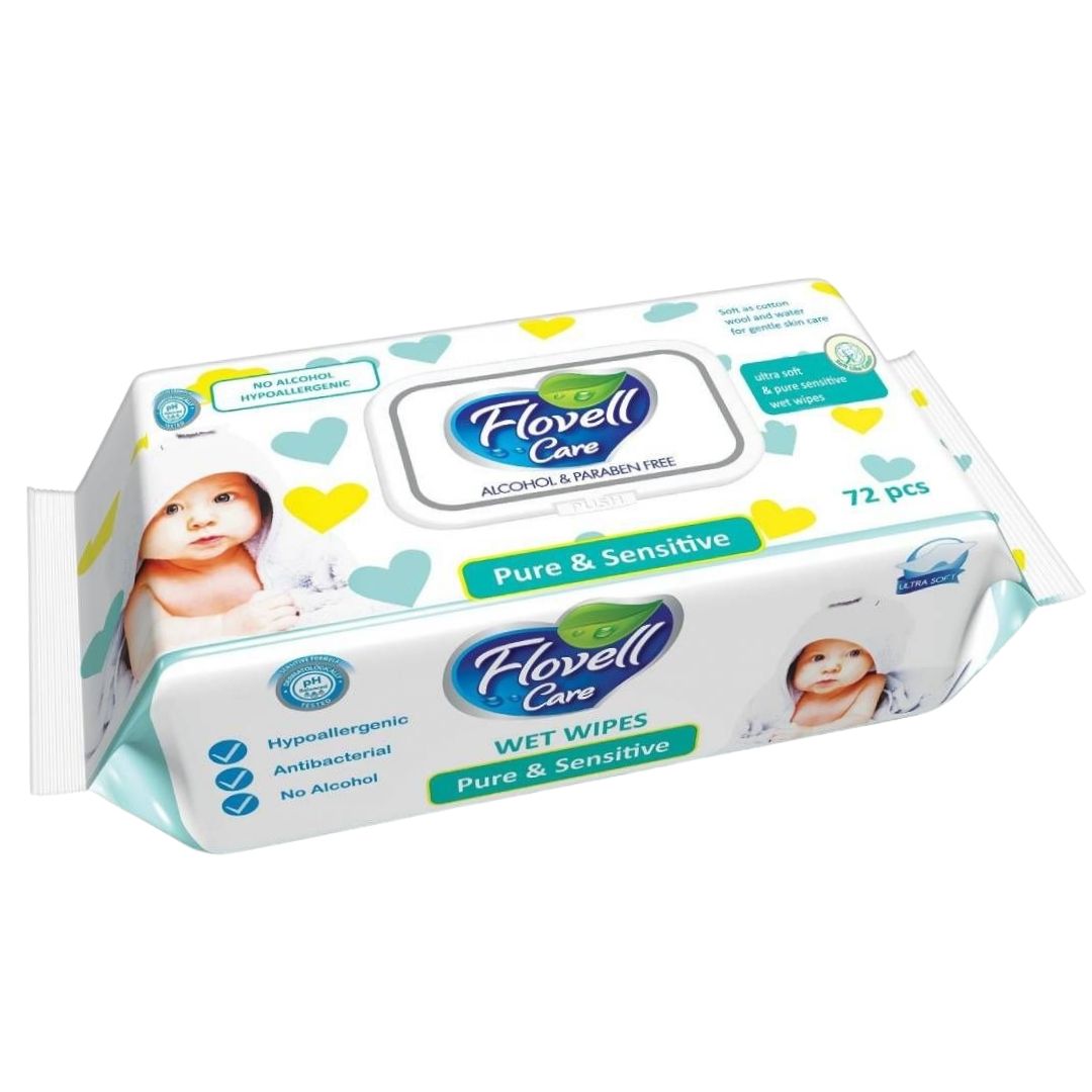 Дымқыл майлықтар Flovell Care Classic, қаптамада 72 дана / Косметикалық дымқыл майлықтар №2