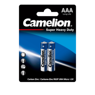 Батарейки Camelion Super Heavy Duty мизинчиковые AAA R03P-BP2B, 1.5V, 2 шт./уп, цена за упаковку / Батарейки
