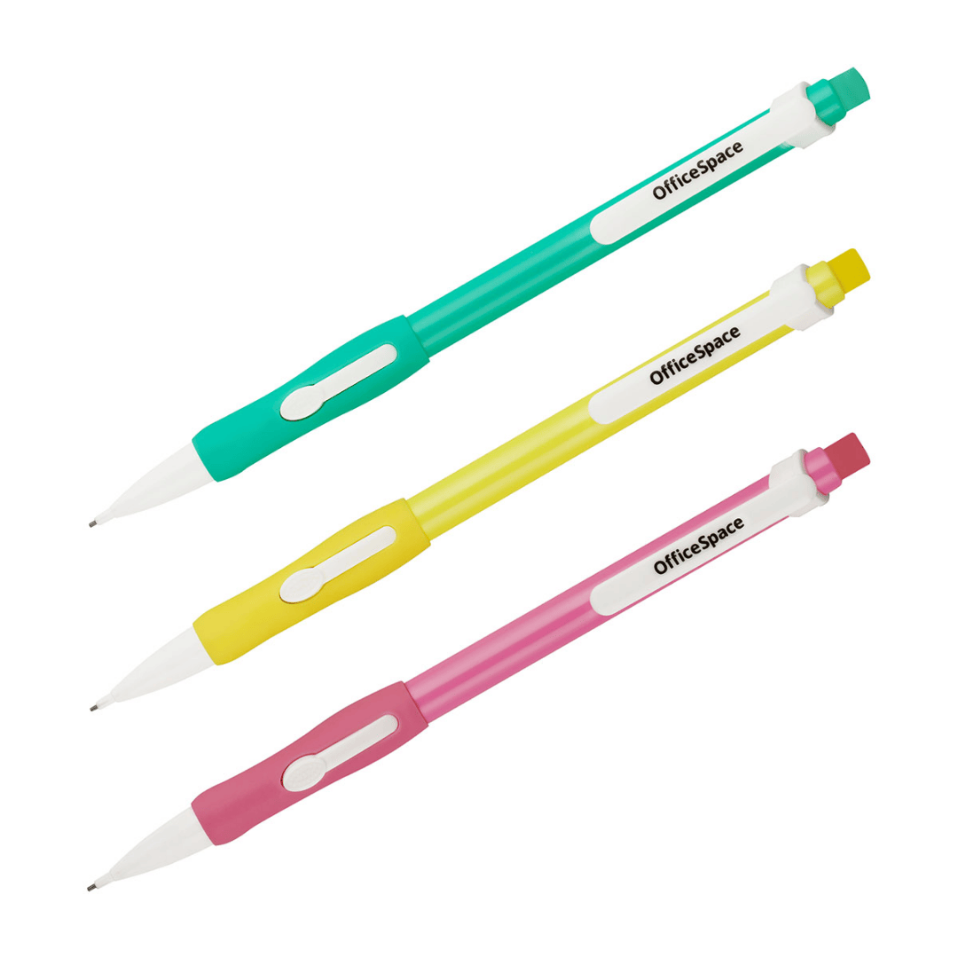 Карандаш механический OfficeSpace, 0,7 мм, HB, грип, с ластиком, ассорти, цена за штуку / Карандаши механические №2