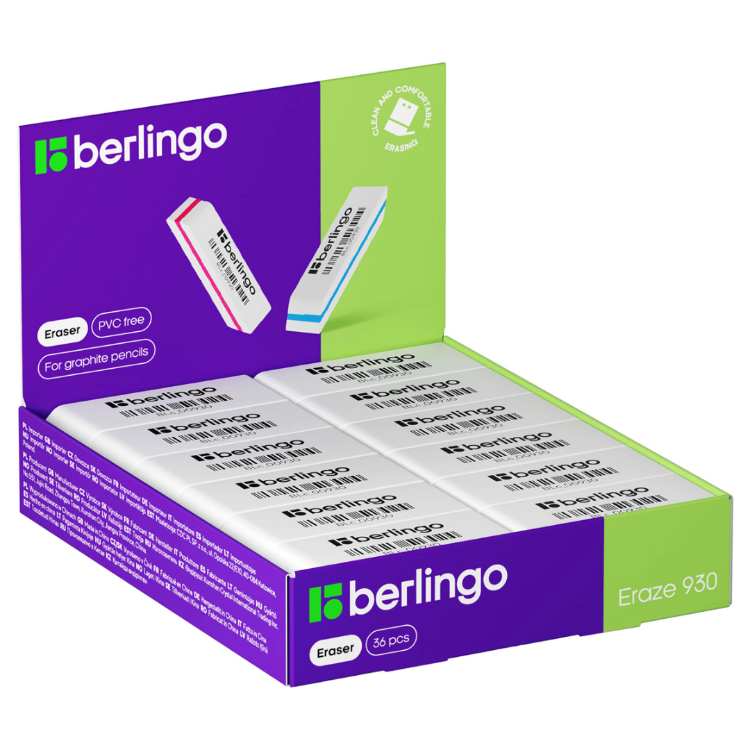Ластик Berlingo "Eraze 930", прямоугольный, скошенный, 50*19*8 мм, ассорти, цена за штуку / Ластики №2