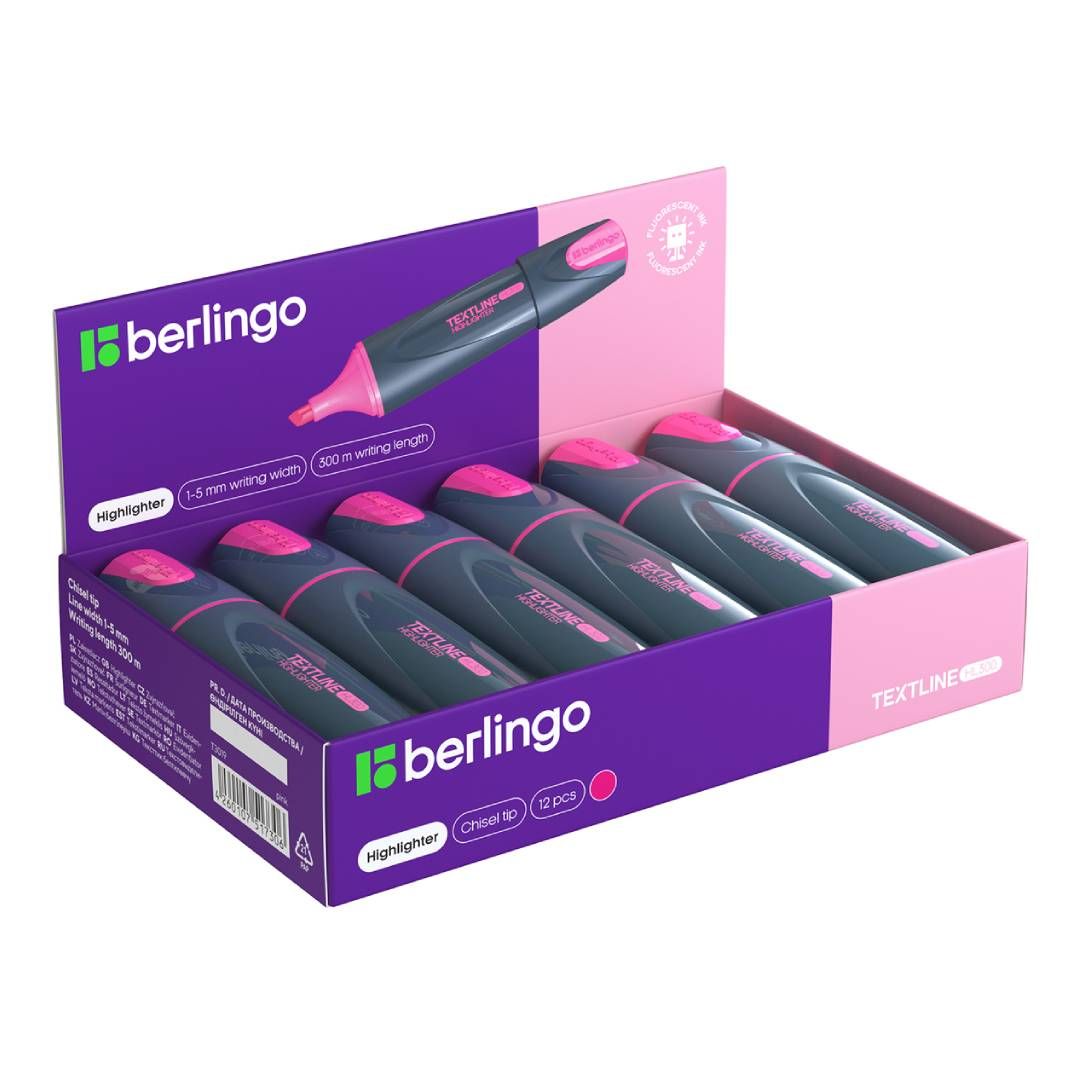 Текстмаркер Berlingo "Textline HL300", скошенный наконечник 1-5 мм, розовый, цена за штуку / Текстовыделители №3