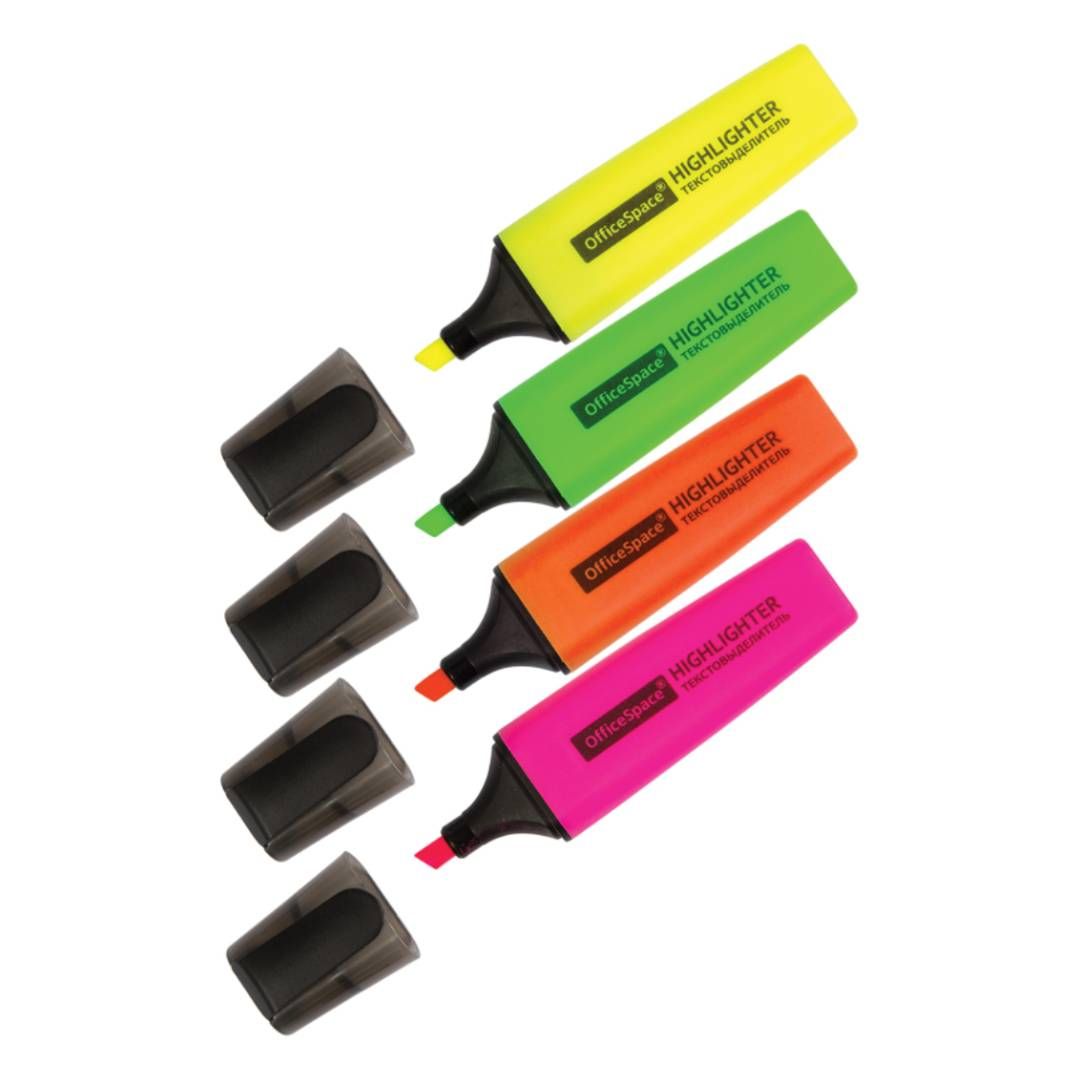 Мәтін бөлектеуіш маркерлер жинағы OfficeSpace, ұшы қиғаш 1-5 мм, 4 түс / Мәтін бөлектеуіштер №3