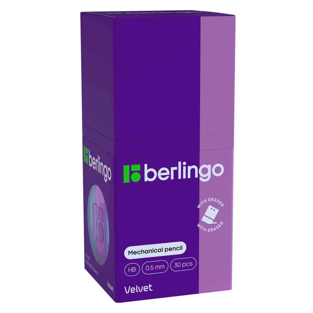 Карандаш механический Berlingo "Velvet", 0,5 мм, HB, с ластиком, ассорти / Карандаши механические №3