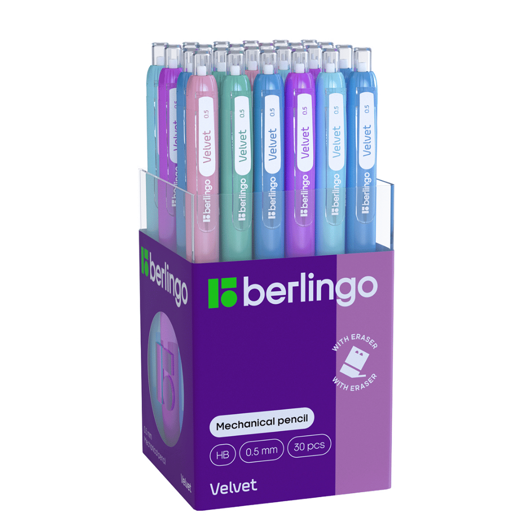 Карандаш механический Berlingo "Velvet", 0,5 мм, HB, с ластиком, ассорти / Карандаши механические №4