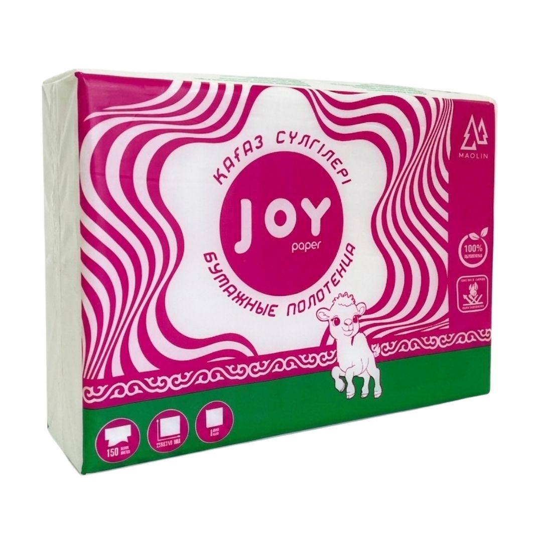 Қағаз сүлгілер Маолин "Joy", 1 қабатты, 150 дана, 21*22 см, Z бүктелу, ақ / Диспенсерлерге арналған сүлгілер