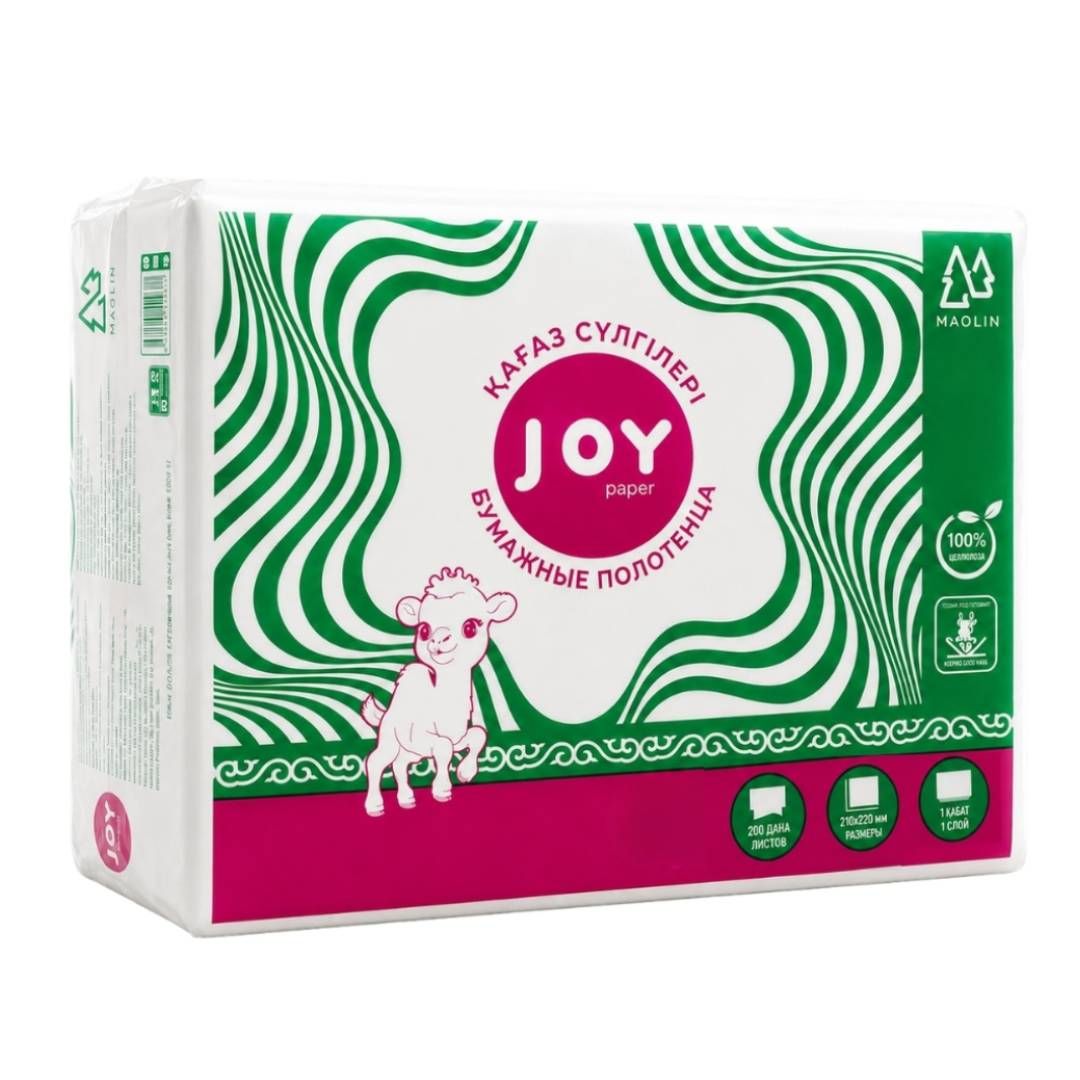 Қағаз сүлгілер Маолин "Joy", 1 қабатты, 200 дана, 21*22 см, Z бүктелу, ақ / Диспенсерлерге арналған сүлгілер