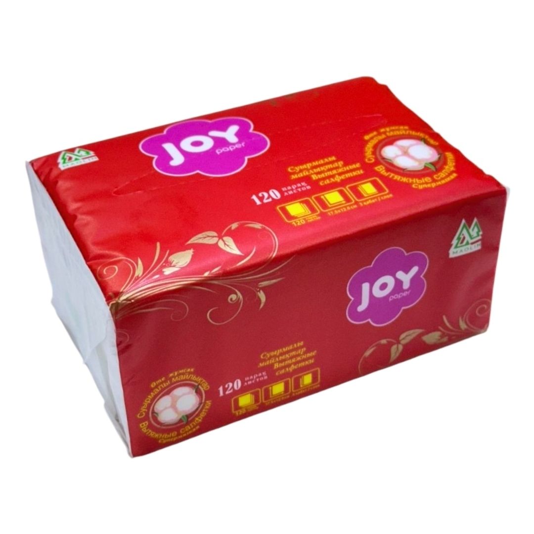 Маолин "Joy", майлықтары, 3 қабатты, 120 дана, өлшемі 17,5*12,6 см, ақ / Қағаз майлықтар №2